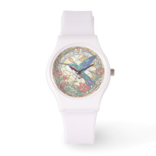 Ruby Throated Hummingbird Stain Glass (inga nummer Armbandsur