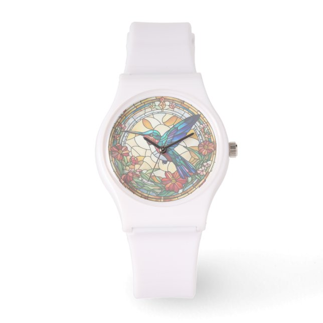 Ruby Throated Hummingbird Stain Glass (inga nummer Armbandsur (Framsida)