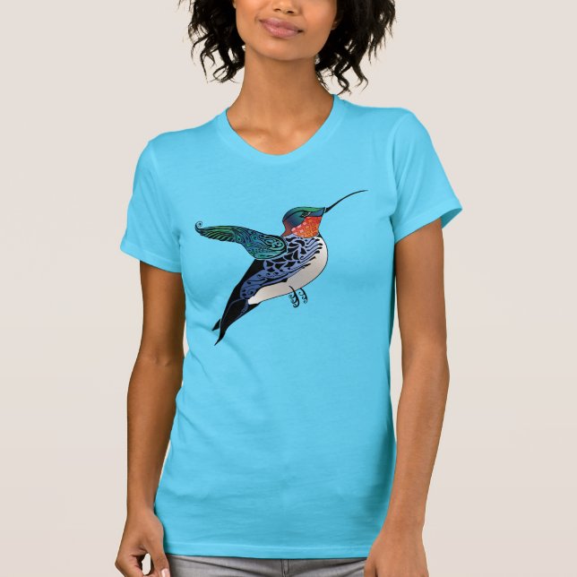 Ruby Throated Hummingbird Tattoo Stil Art T Shirt (Framsida)