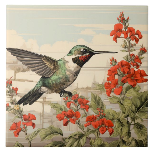 Ruby-Throated Hummingbird, White and Grönt Body Kakelplatta (Framsidan)