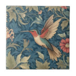 Ruby-throated hummingbird William Morris stil Kakelplatta<br><div class="desc">"klassisk art nouveau-fågel",  "Ruby-throated hummingbird",  "sage grönt woodland animals",  "william morris ceramic tile",  "mörk blått and red bird",  "snyggt forest träd löv",  "lämnat hobbyfåglar",  "wildlife-farm humming bird animal",  "ature vintage blommanical",  "gammaldags traditionell antikk"</div>