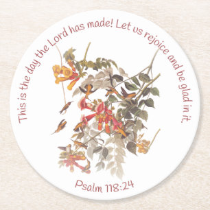 Ruby Throated Hummingbird with Psalm 118:24 Underlägg Papper Rund