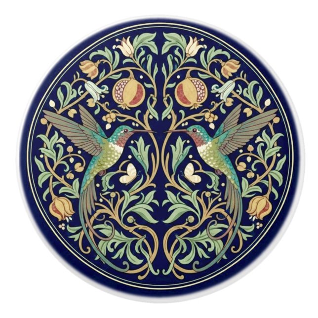 Ruby Throated Hummingbirds William Morris Style Knopp (Framsidan)