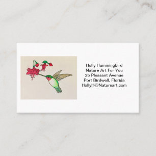Ruby Throby Hummingbird Watercolor Rosa Flower Visitkort