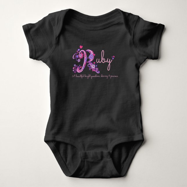 Ruby-tjejer namn och R baby kläder Tee (Framsida)