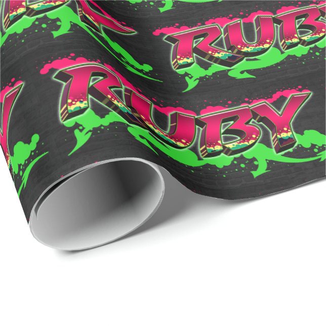 Ruby Vorname Name Graffiti red green Presentpapper (Rullad Hörn)