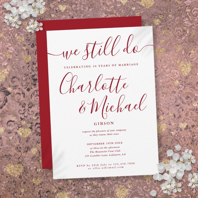 Ruby We Do Script Vow Renewal-årsdag Inbjudningar (Ruby We Still Do Script Vow Renewal Anniversary Invitation)