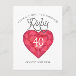 Rubybröllops hjärtkonst måltidsval tilläggskort