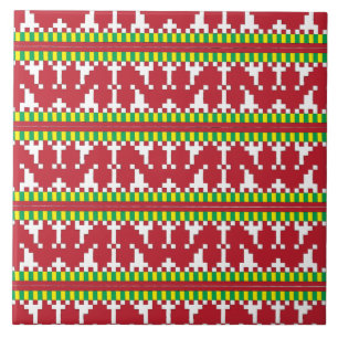Rucava Red and white folk art geometric mönster I Kakelplatta