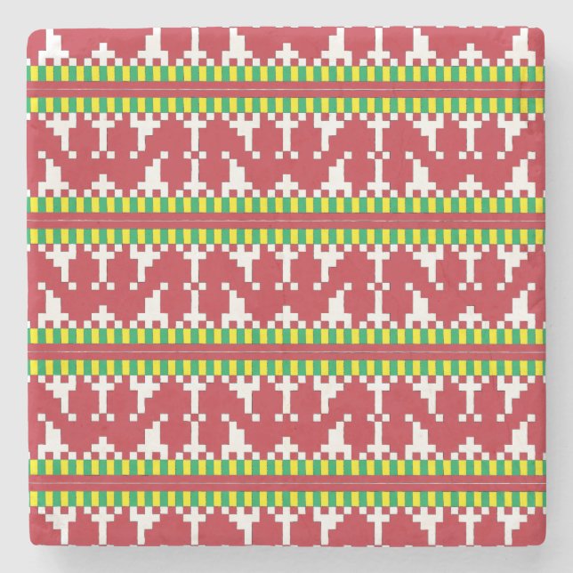 Rucava Red and white folk art geometric mönster I Underlägg Sten (Framsidan)