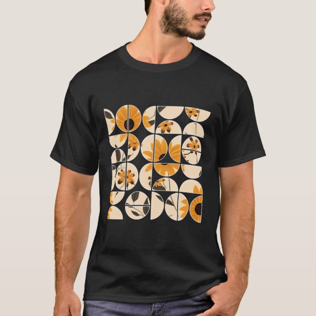 Rudbeckia Flower Blommigt Geometric HalveCircles T Shirt (Framsida)