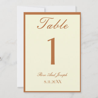 Ruddy Brown Old Money Wedding Table Number Inbjudningar