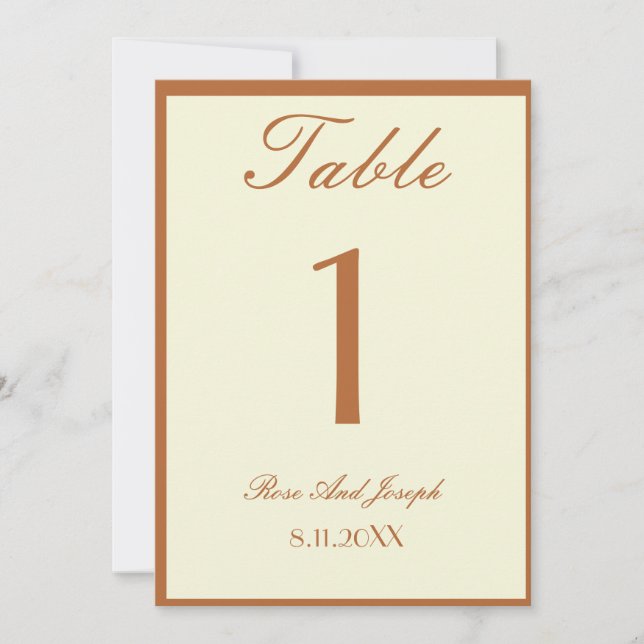 Ruddy Brown Old Money Wedding Table Number Inbjudningar (Framsida)