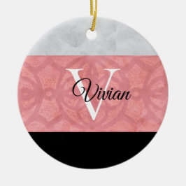 Ruddy Rosa Batik and Grått Watercolor Monogrammad Julgransprydnad Keramik