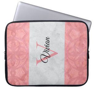 Ruddy Rosa Batik and Grått Watercolor Monogrammad Laptop Fodral