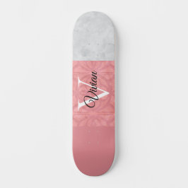 Ruddy Rosa Batik and Grått Watercolor Monogrammad Mini Skateboard Bräda 18,5 Cm