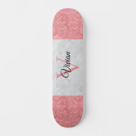 Ruddy Rosa Batik and Grått Watercolor Monogrammad Mini Skateboard Bräda 18,5 Cm