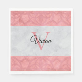 Ruddy Rosa Batik and Grått Watercolor Monogrammad Pappersservett