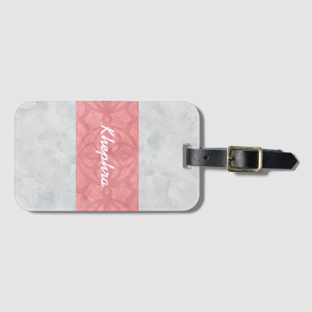 Ruddy Rosa Batik Grått Watercolor Namn Bagagebricka (Framsida horisontal)