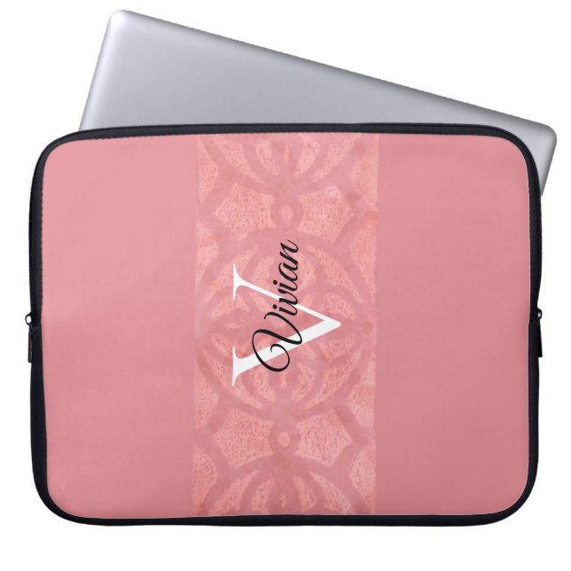 Ruddy Rosa Batik Namn Monogrammed Laptop Fodral (Framsidan)