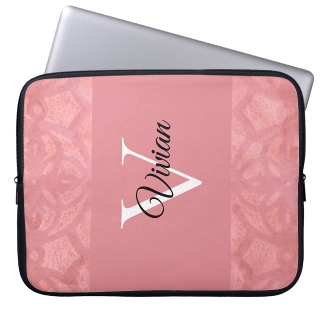 Ruddy Rosa Batik Namn Monogrammed Laptop Fodral (Framsidan)