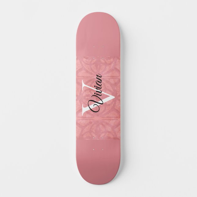 Ruddy Rosa Batik Namn Monogrammed Mini Skateboard Bräda 18,5 Cm (Framsida)