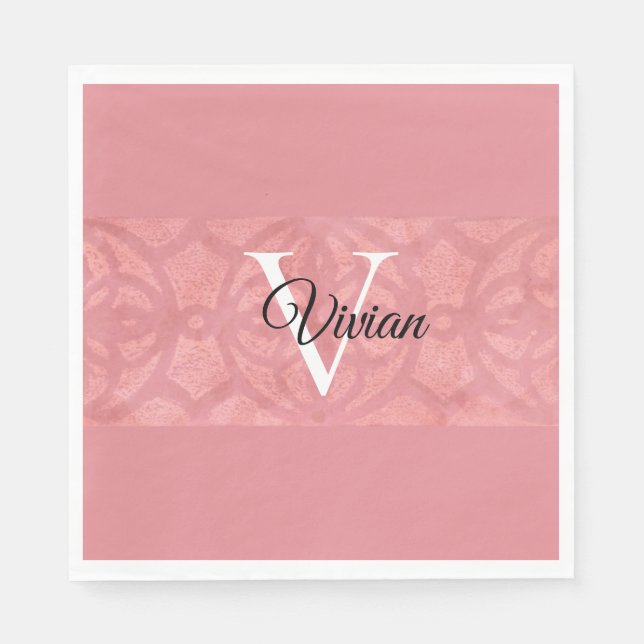 Ruddy Rosa Batik Namn Monogrammed Pappersservett (Framsidan)