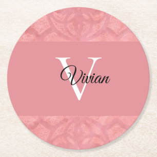 Ruddy Rosa Batik Namn Monogrammed Underlägg Papper Rund