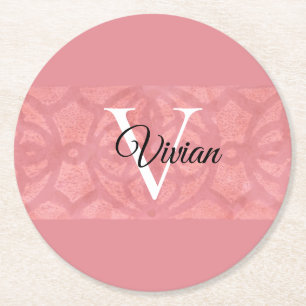 Ruddy Rosa Batik Namn Monogrammed Underlägg Papper Rund