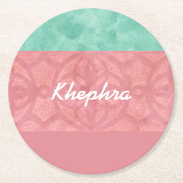 Ruddy Rosa Batik och Blue Watercolor Namn Underlägg Papper Rund