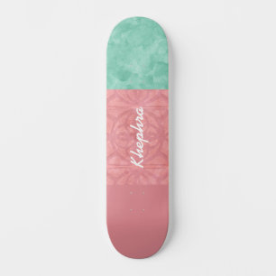 Ruddy Rosa Batik och Grönt Watercolor Skateboard