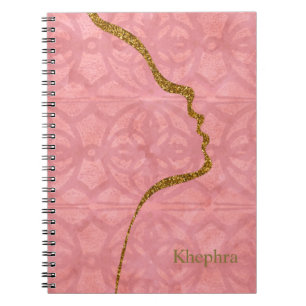 Ruddy Rosa Black och Guld Glitter Ansikte Anteckningsbok