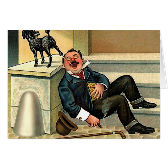 RUDE AWAKENING - Vintage Hund Art Hälsningskort (Framsidan Horizontal)