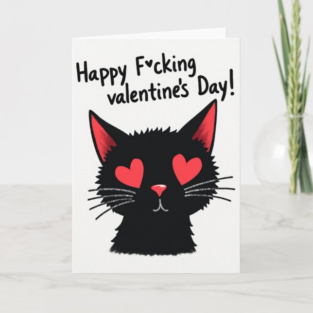 Rude Black Cat Valentine Card Kort (Framsida)