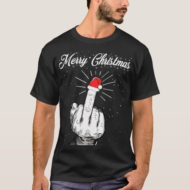 Rude God jul Mitten Finger Julafton ugly  T Shirt (Framsida)
