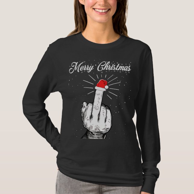 Rude God jul Mitten Finger Julafton ugly  T Shirt (Framsida)