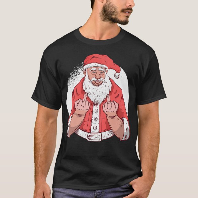 RUDE SANTA säger F ck Av Mitten Finger Funny Chris T Shirt (Framsida)