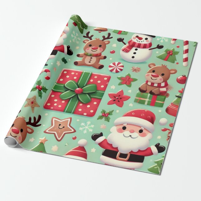 rudolf and santa Wrapping Paper Presentpapper (Utrullad)