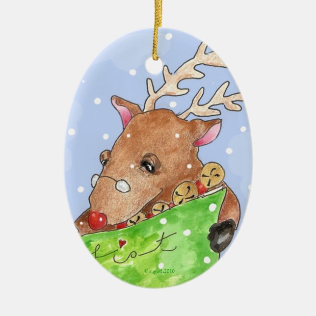 rudolf med listan julgransprydnad keramik (Framsidan)