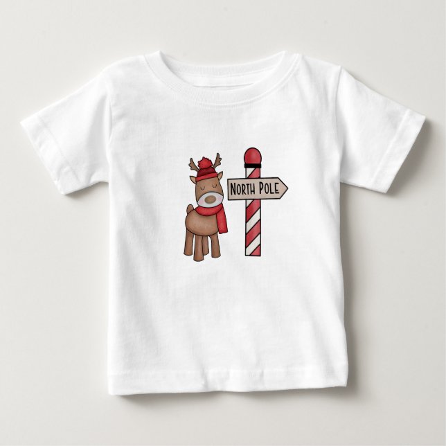 Rudolf Reindeer & North Pole, Småbarn, jul T Shirt (Framsida)