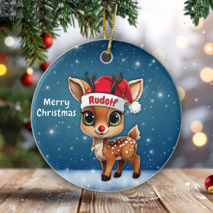 Rudolf Ren, röd näsa ren med horn 🦌🎄 Julgransprydnad Keramik