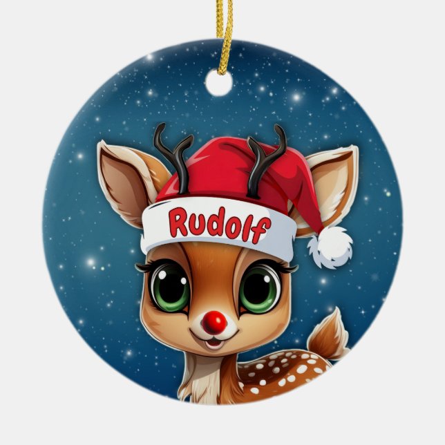 Rudolf the red nose Reindeer🦌 🎄 Julgransprydnad Keramik (Framsidan)