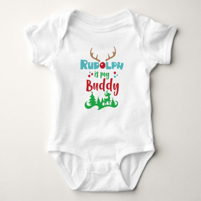 Rudolph är min Buddy, Reindeer, Antlers, jul T Shirt (Framsida)