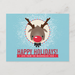 Rudolph (blått), rödnäsa (HÄLSNING) Helg Vykort