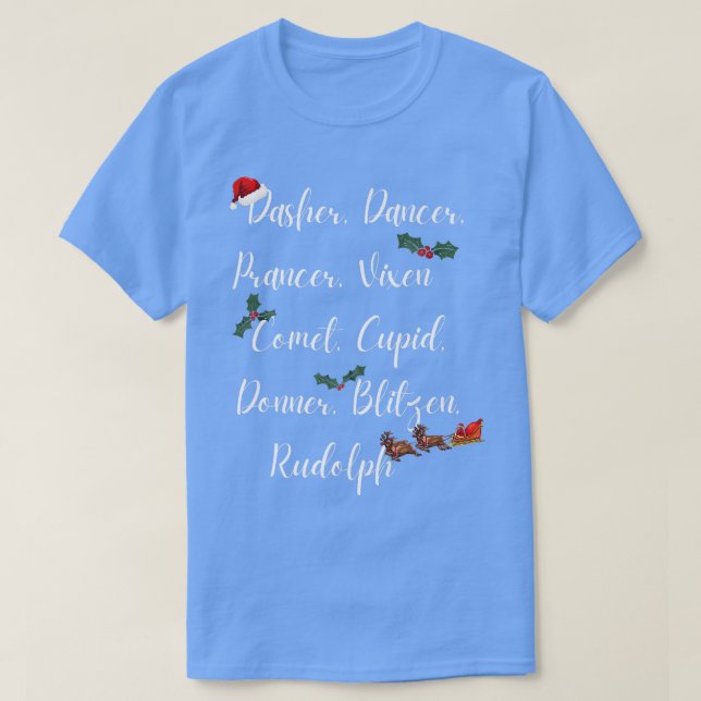 RUDOLPH DASHER DANCER PRANCER VIXEN COMET, SANTAS T SHIRT (Design framsida)
