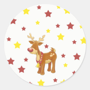 Rudolph, de rödnäsa julstjärnorna runt klistermärke