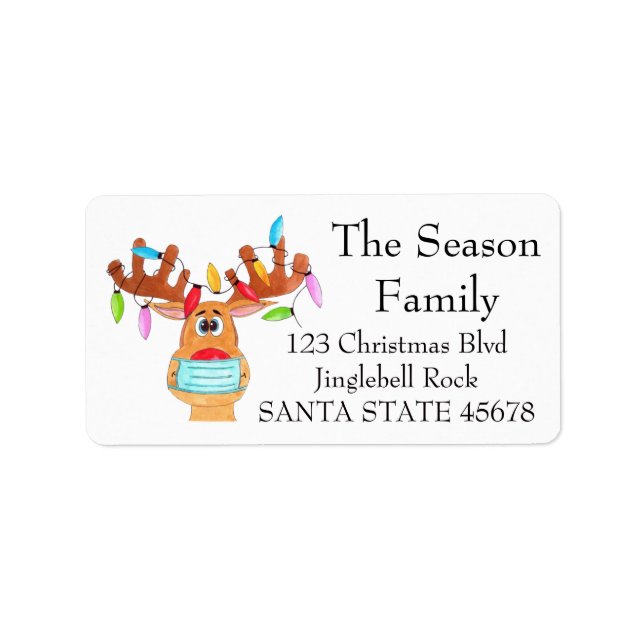 Rudolph-etiketten för den maskerade renen i Ansikt Adressetikett (Framsidan)
