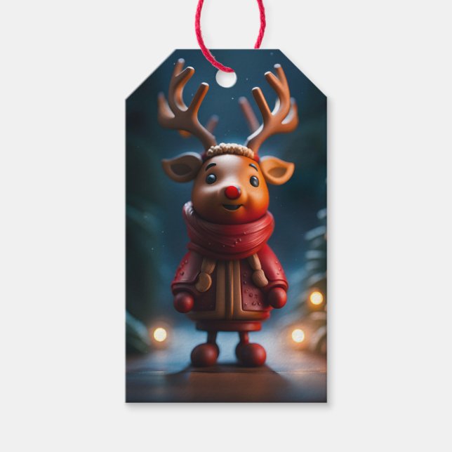 Rudolph Figur jul Helgdag Gift Märkre Presentetikett (Framsidan)