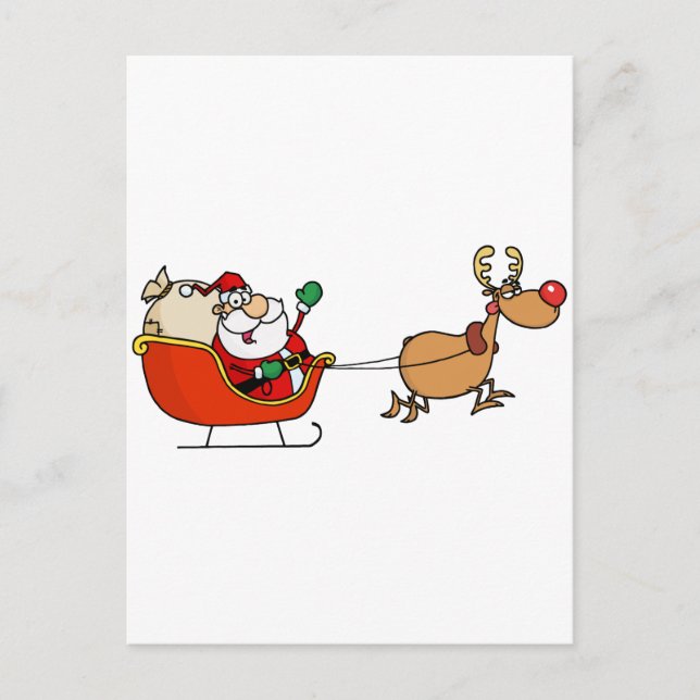 Rudolph Flies Kris Kringle in his sleigh Vykort (Framsida)