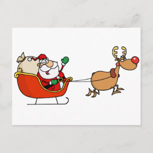 Rudolph Flies Kris Kringle in his sleigh Vykort